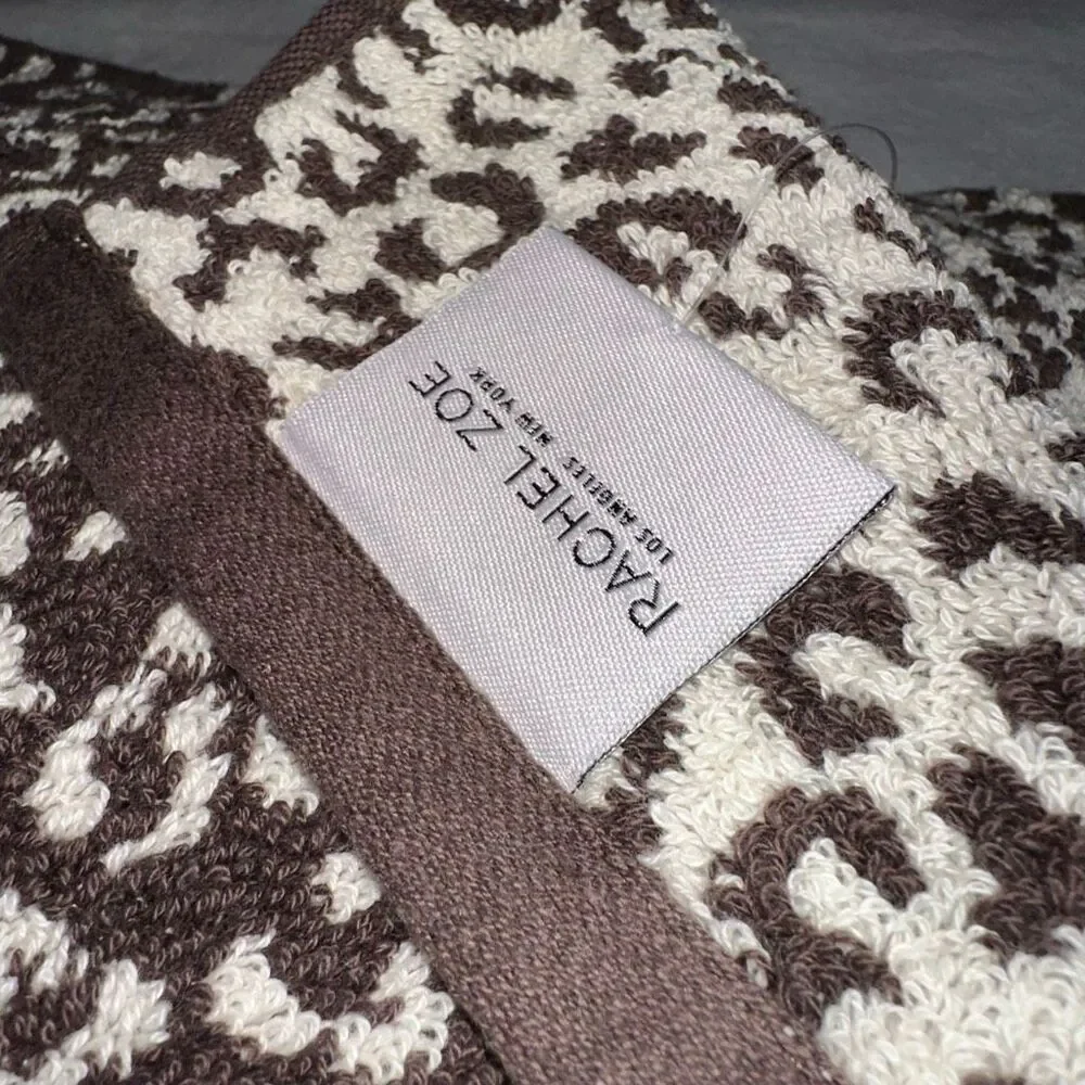 Rachel Zoe Bath Towel Set Dark Brown Tan Cheetah Leopard Pattern Reversible NWT